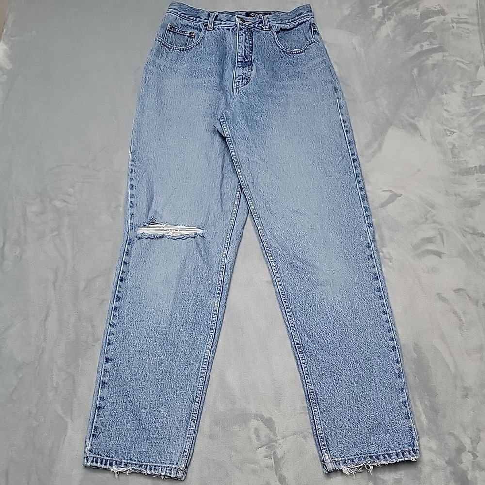 VTG Eddie Bauer Jeans Womens 12 Blue High Rise Straight Leg Distressed Mom Denim